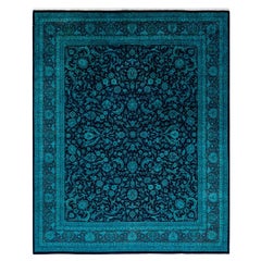 Contemporary Overdyed Hand Knotted Wool Navy Area Rug