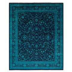 Contemporary Overdyed Hand Knotted Wool Navy Area Rug