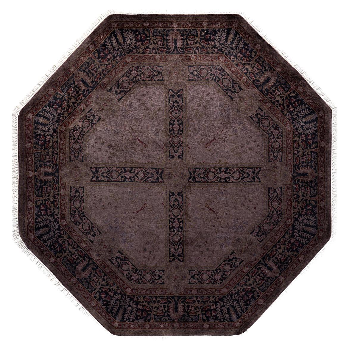 Contemporary Overdyed Hand Knotted Wool Navy Octagon Area Rug  For Sale