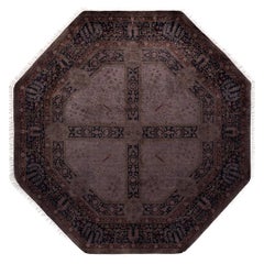 Contemporary Overdyed Hand Knotted Wool Navy Octagon Area Rug 