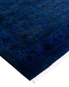 Contemporary Overdyed Hand Knotted Wool Navy Runner 3' 1" x 15' 1"