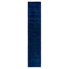 Contemporary Overdyed Alfombra de lana anudada a mano Azul marino 3' 1" x 15' 1"