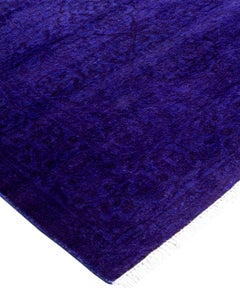 Contemporary Overdyed Hand Knotted Wool Navy Runner