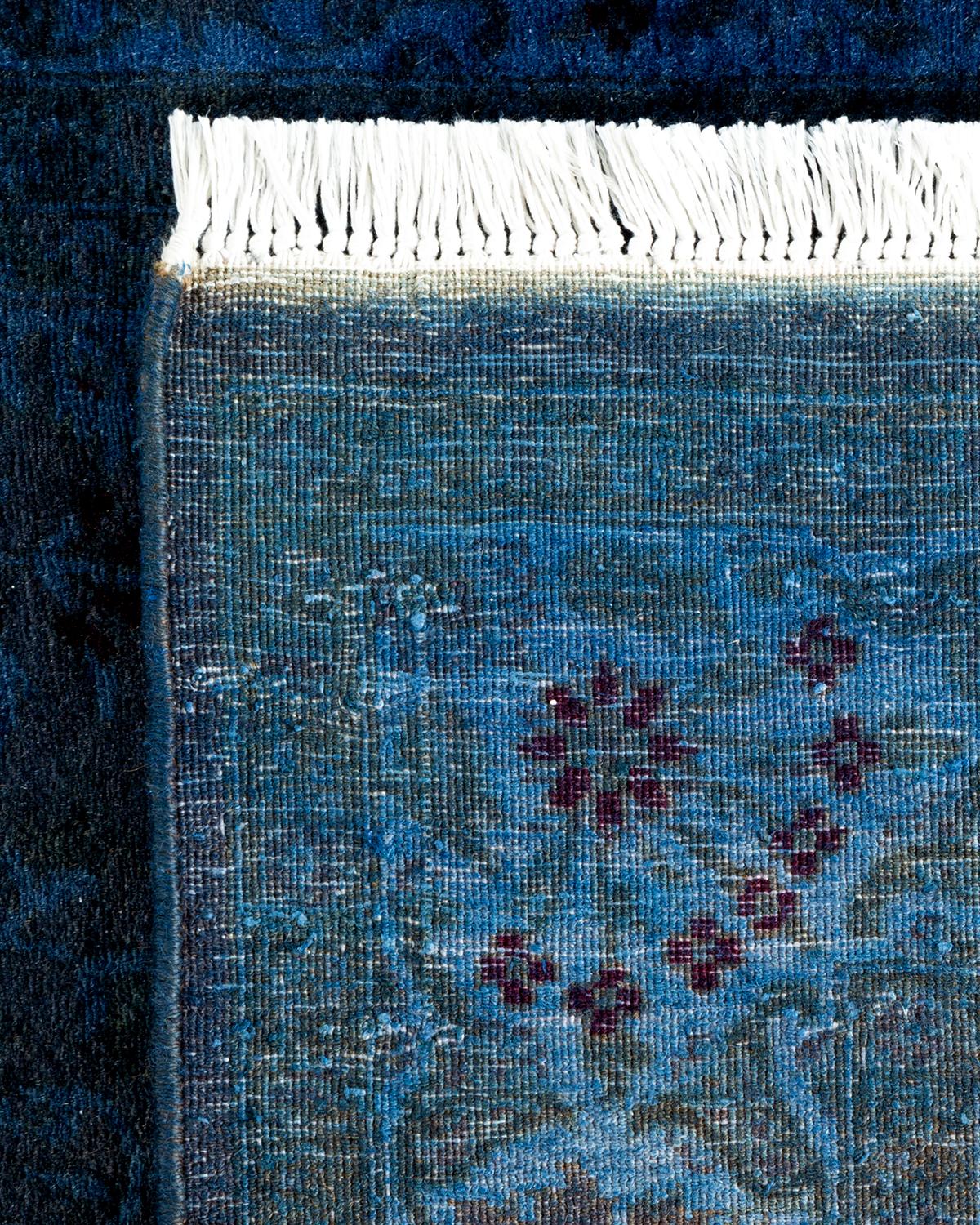 Contemporary Overdyed Hand Knotted Wool Navy Runner (21. Jahrhundert und zeitgenössisch) im Angebot