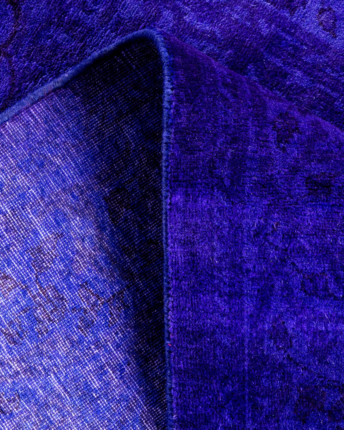 Contemporary Overdyed Hand Knotted Wool Navy Runner (Wolle) im Angebot