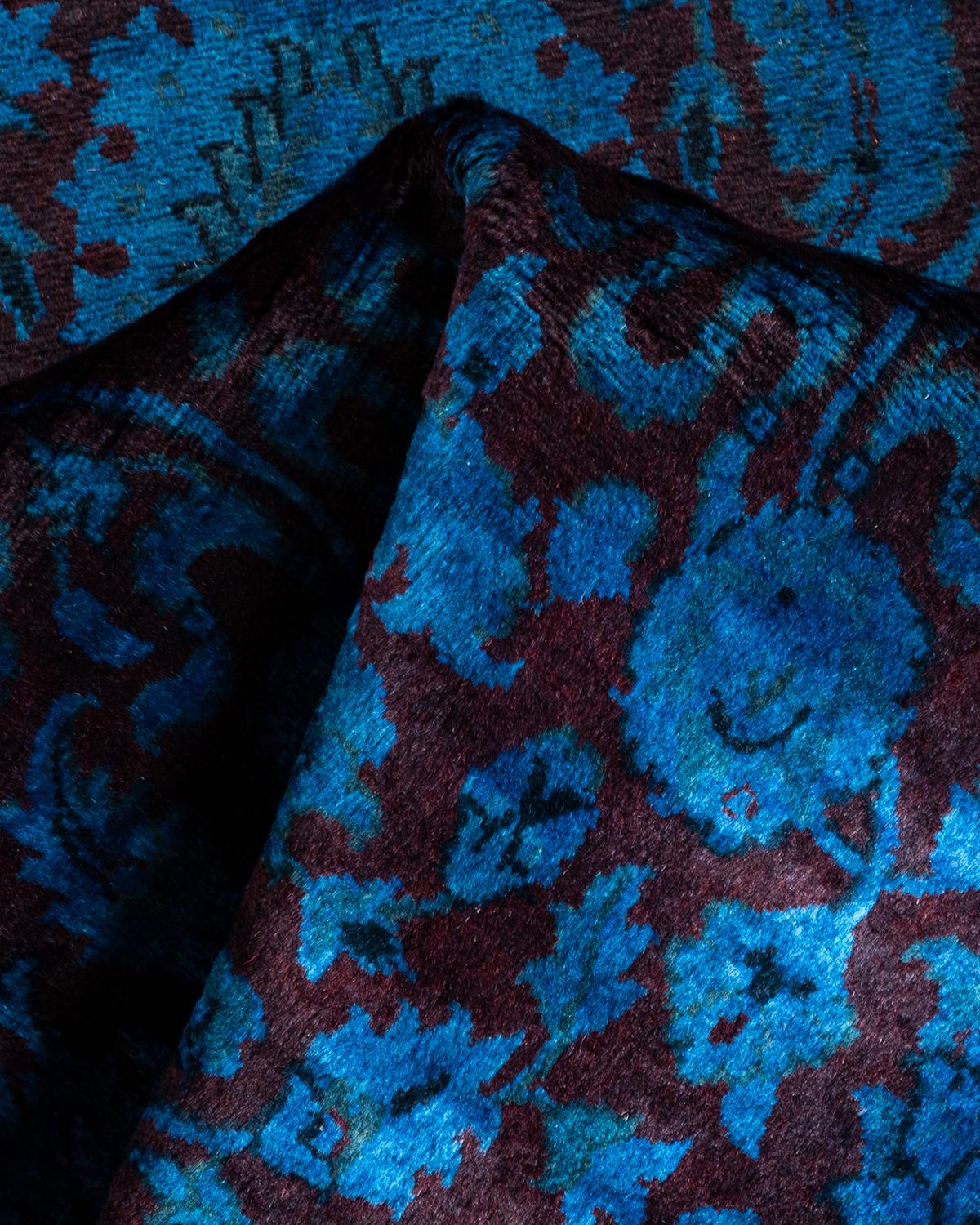 Contemporary Overdyed Hand Knotted Wool Navy Runner im Angebot 1