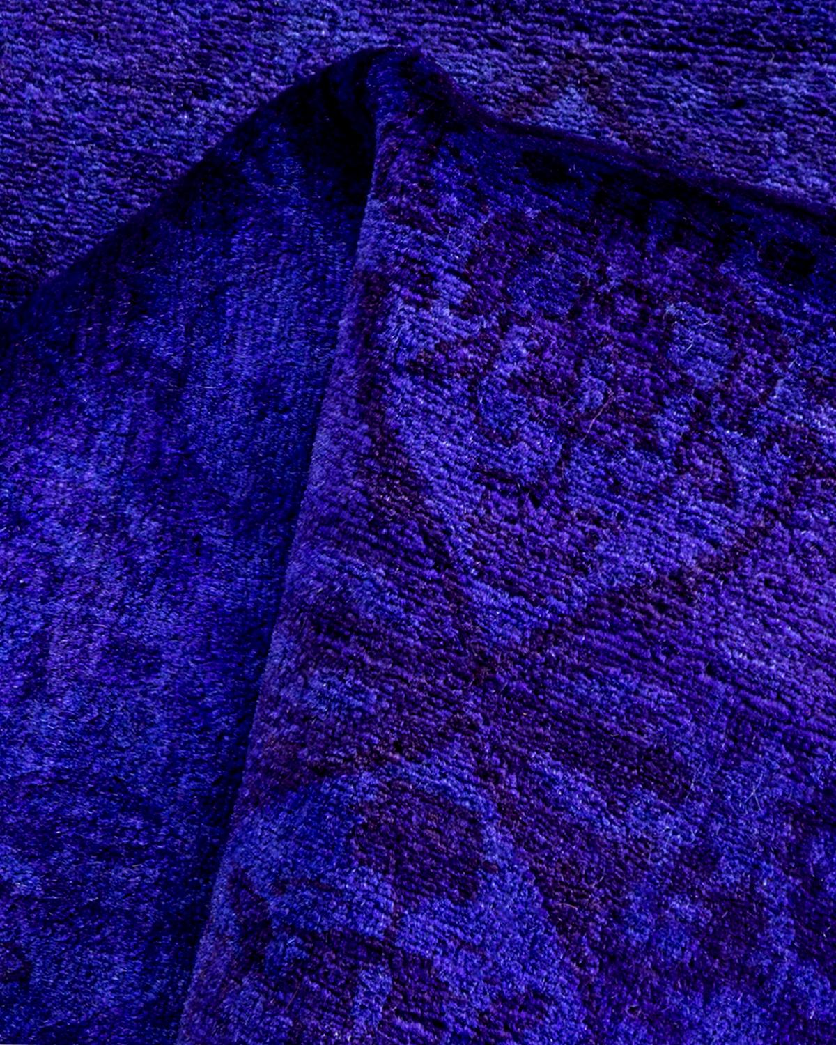 Contemporary Overdyed Hand Knotted Wool Navy Runner im Angebot 1
