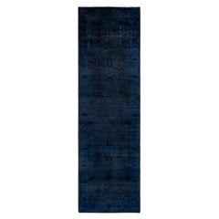 Contemporary Overdyed Hand Knotted Wool Navy Runner