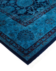 Contemporary Overdyed Hand Knotted Wool Navy Square Area Rug