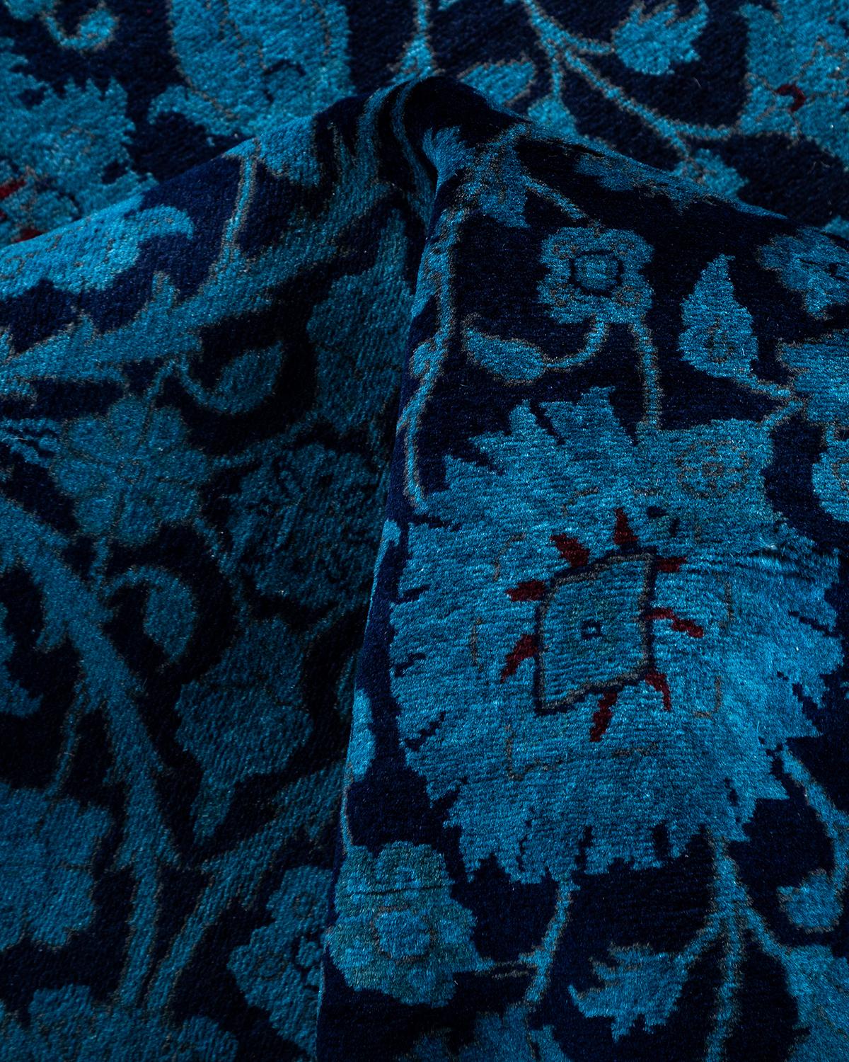 Contemporary Overdyed Hand Knotted Wool Navy Square Area Rug im Angebot 1