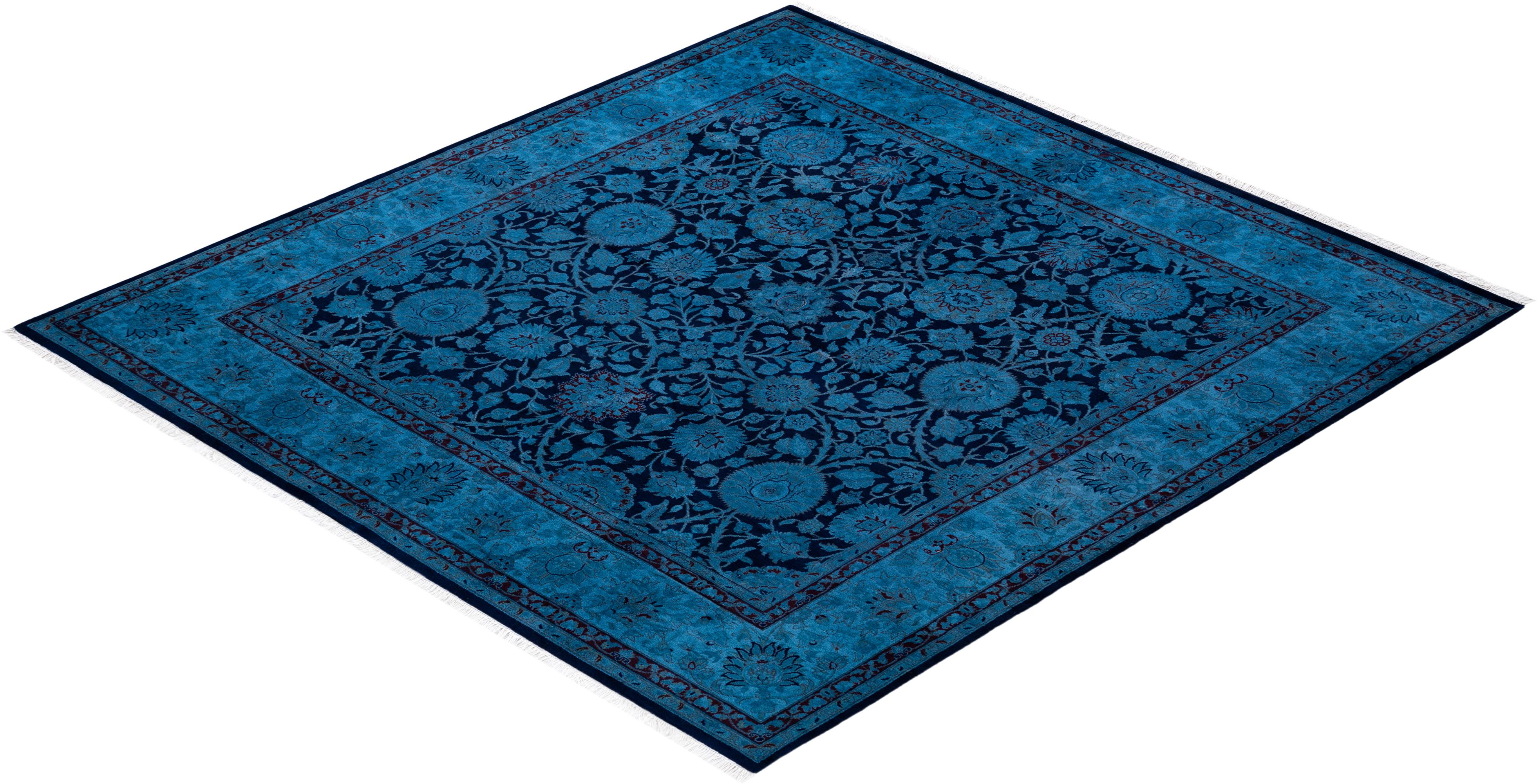 Contemporary Overdyed Hand Knotted Wool Navy Square Area Rug im Angebot 2