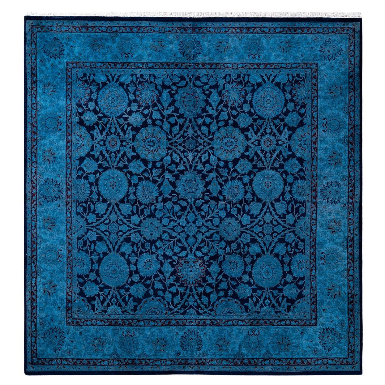 Contemporary Overdyed Hand Knotted Wool Navy Square Area Rug