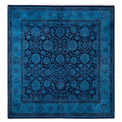 Contemporary Overdyed Hand Knotted Wool Navy Square Area Rug