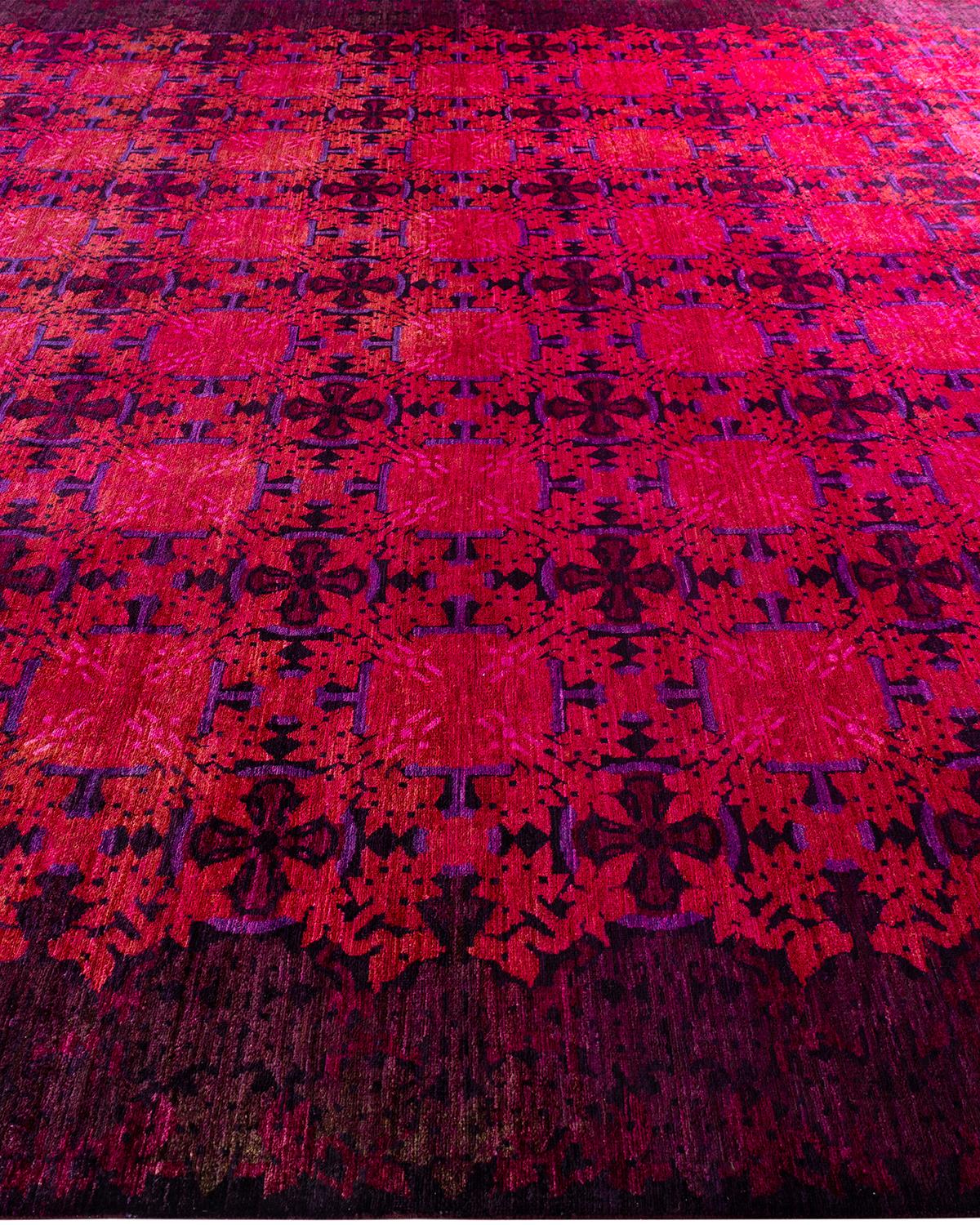 Contemporary Overdyed Hand Knotted Wool Orange Area Rug 12' 2
