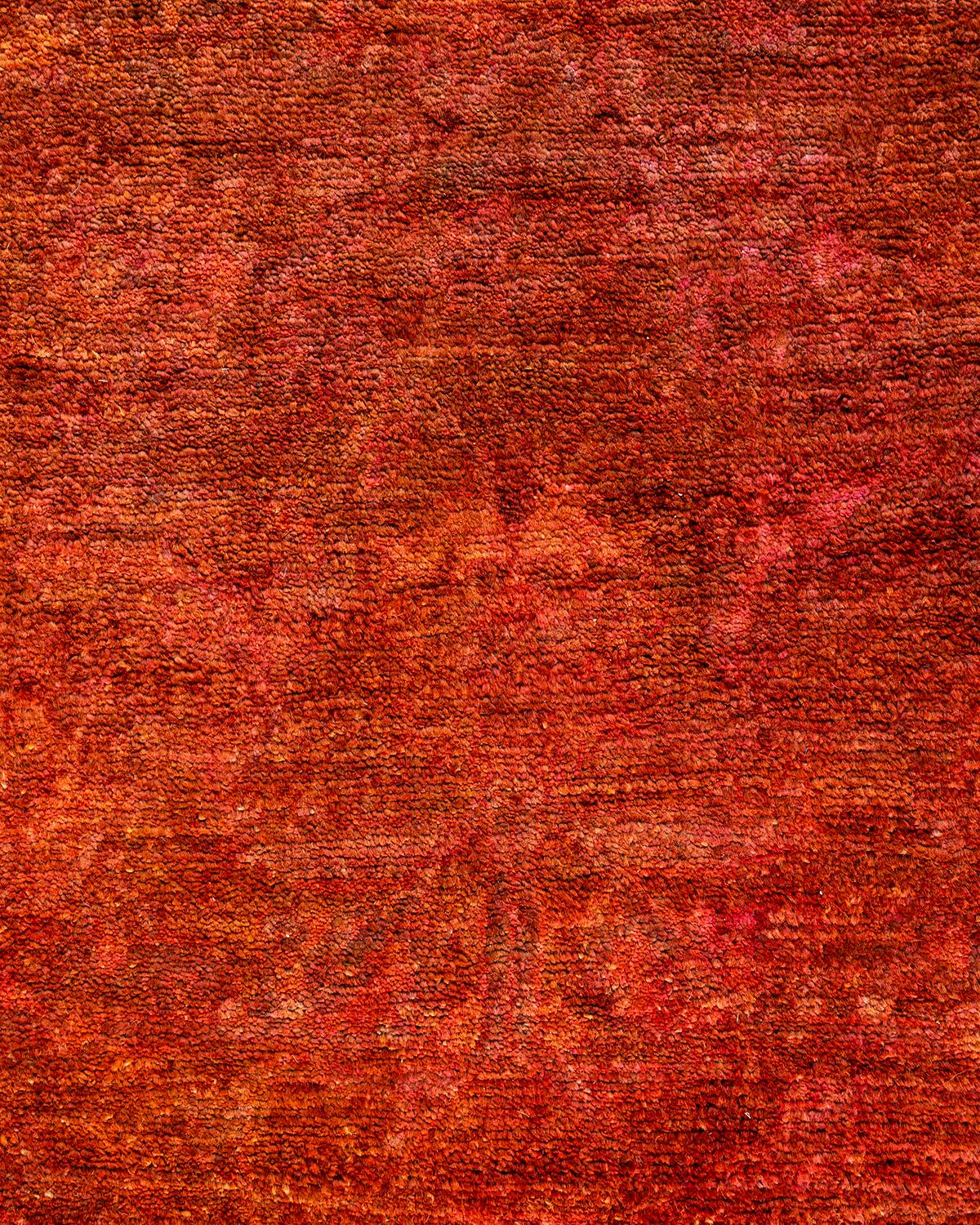 Pakistani Contemporary Overdyed Hand Knotted Wool Orange Area Rug 3' 10