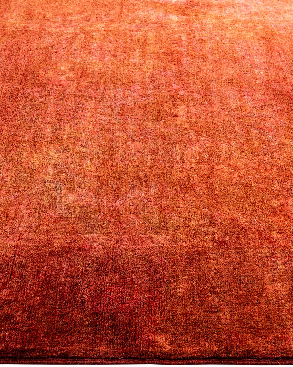 Contemporary Overdyed Hand Knotted Wool Orange Area Rug 3' 10