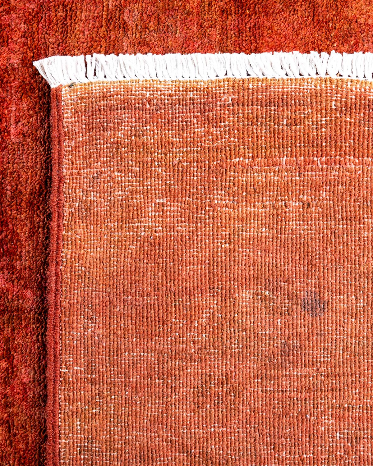 Contemporary Overdyed Hand Knotted Wool Orange Area Rug 3' 10