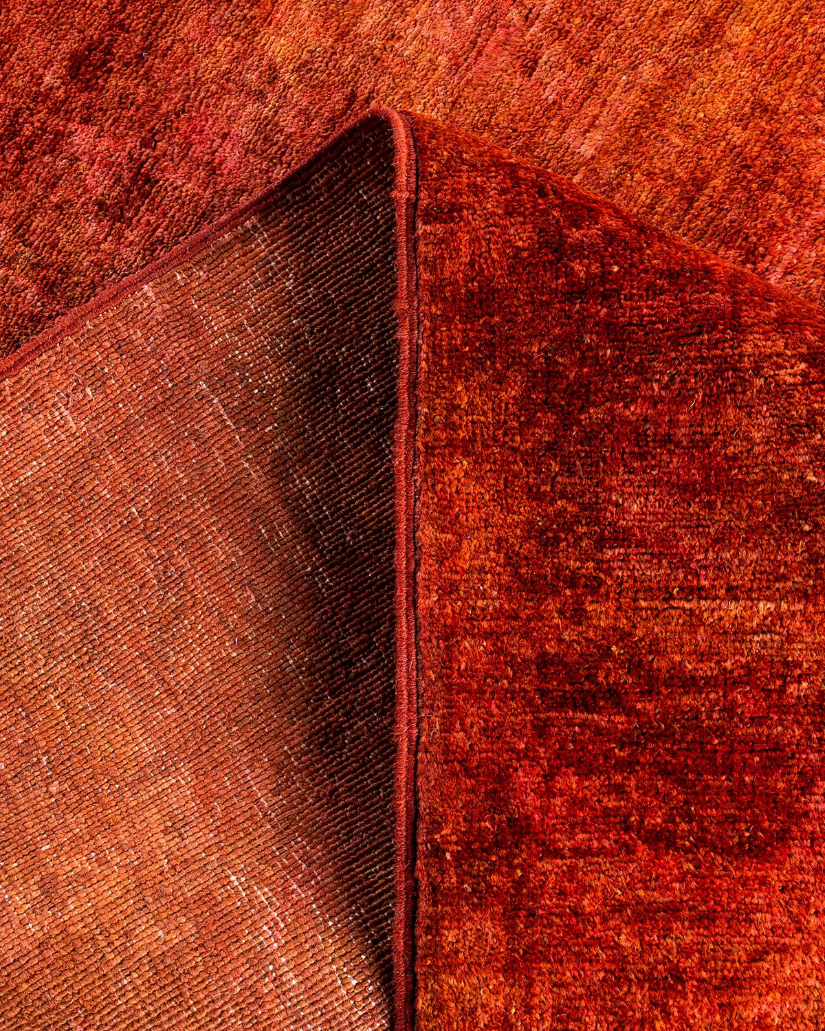 Contemporary Overdyed Hand Knotted Wool Orange Area Rug 3' 10