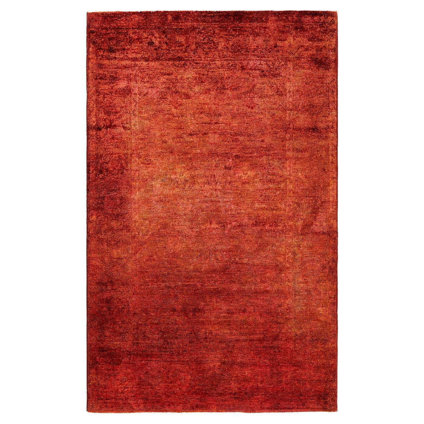 Contemporary Overdyed Hand Knotted Wool Orange Area Rug 3' 10" x 6' 3" For Sale
