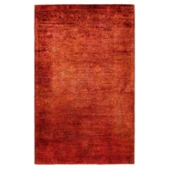 Alfombra de lana anaranjada teñida a mano contemporánea 3' 10" x 6' 3