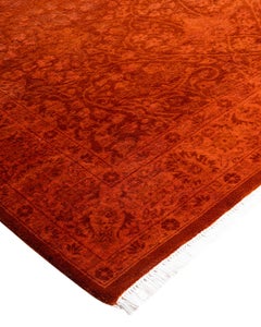 Contemporary Overdyed Hand Knotted Wool Orange Area Rug 4' 2" x 6' 0"