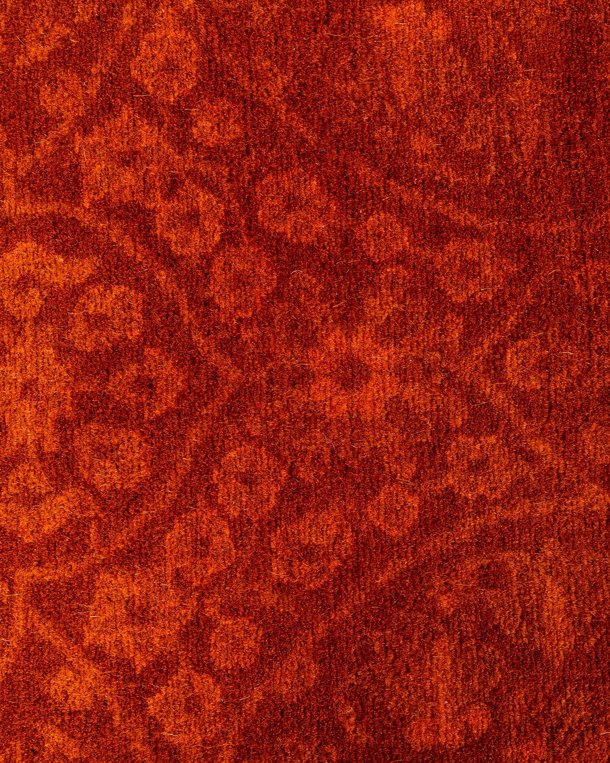 Zeitgenössische Overdyed handgeknüpfte Wolle Orange Bereich Teppich 4' 2
