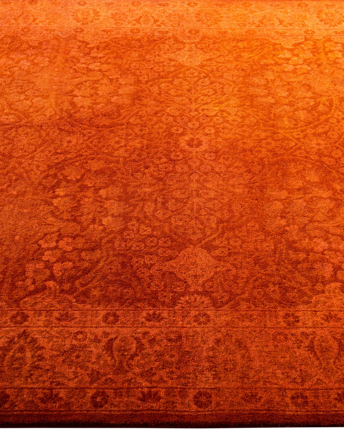 Zeitgenössische Overdyed handgeknüpfte Wolle Orange Bereich Teppich 4' 2