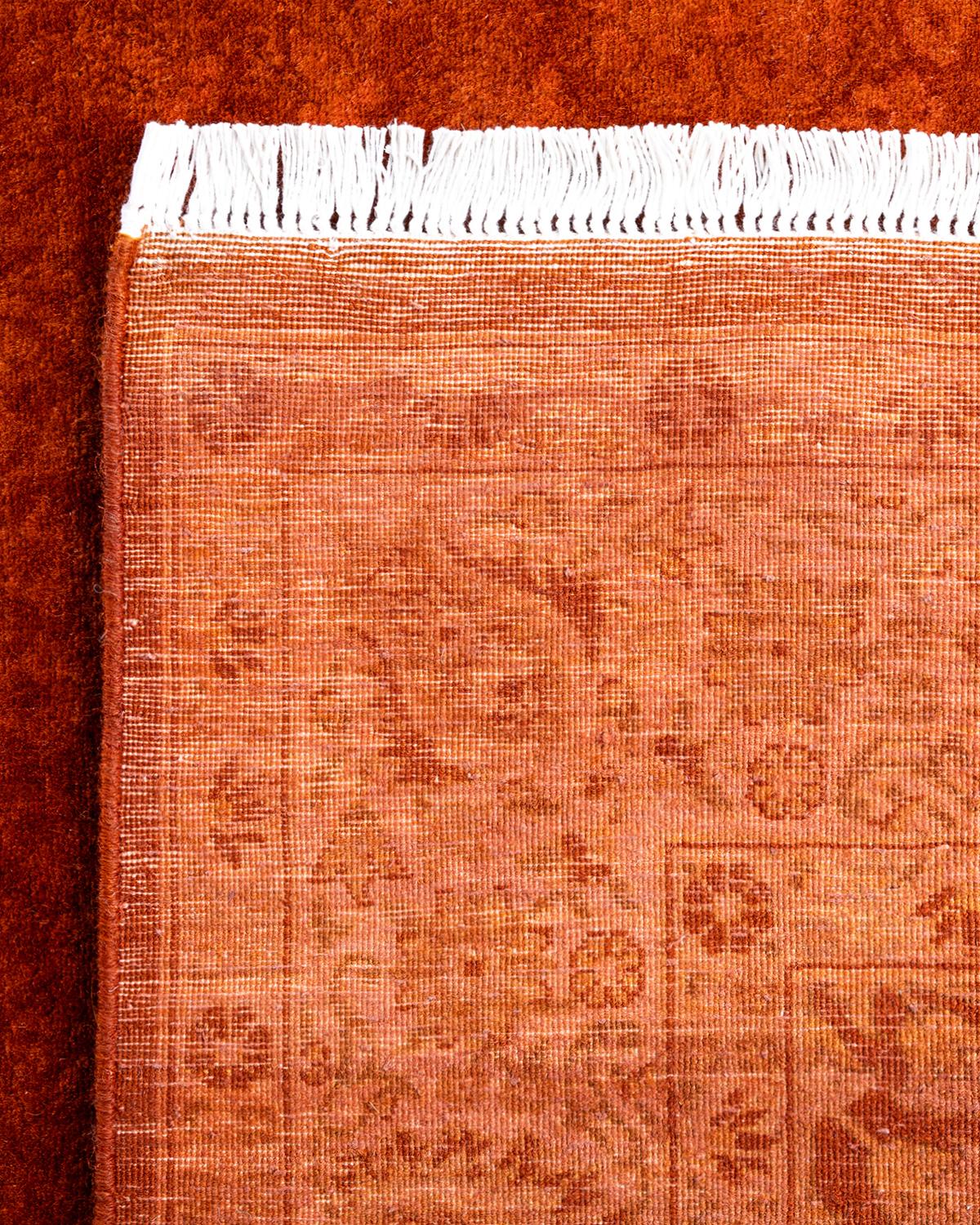 Zeitgenössische Overdyed handgeknüpfte Wolle Orange Bereich Teppich 4' 2