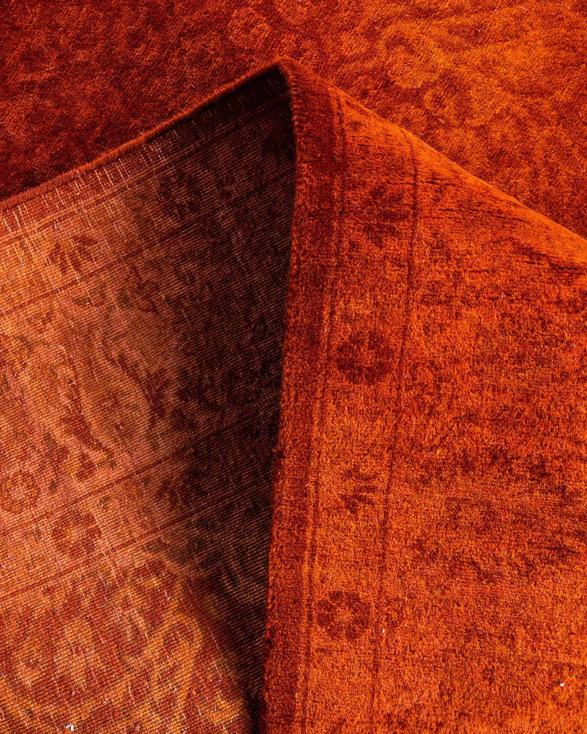 Zeitgenössische Overdyed handgeknüpfte Wolle Orange Bereich Teppich 4' 2