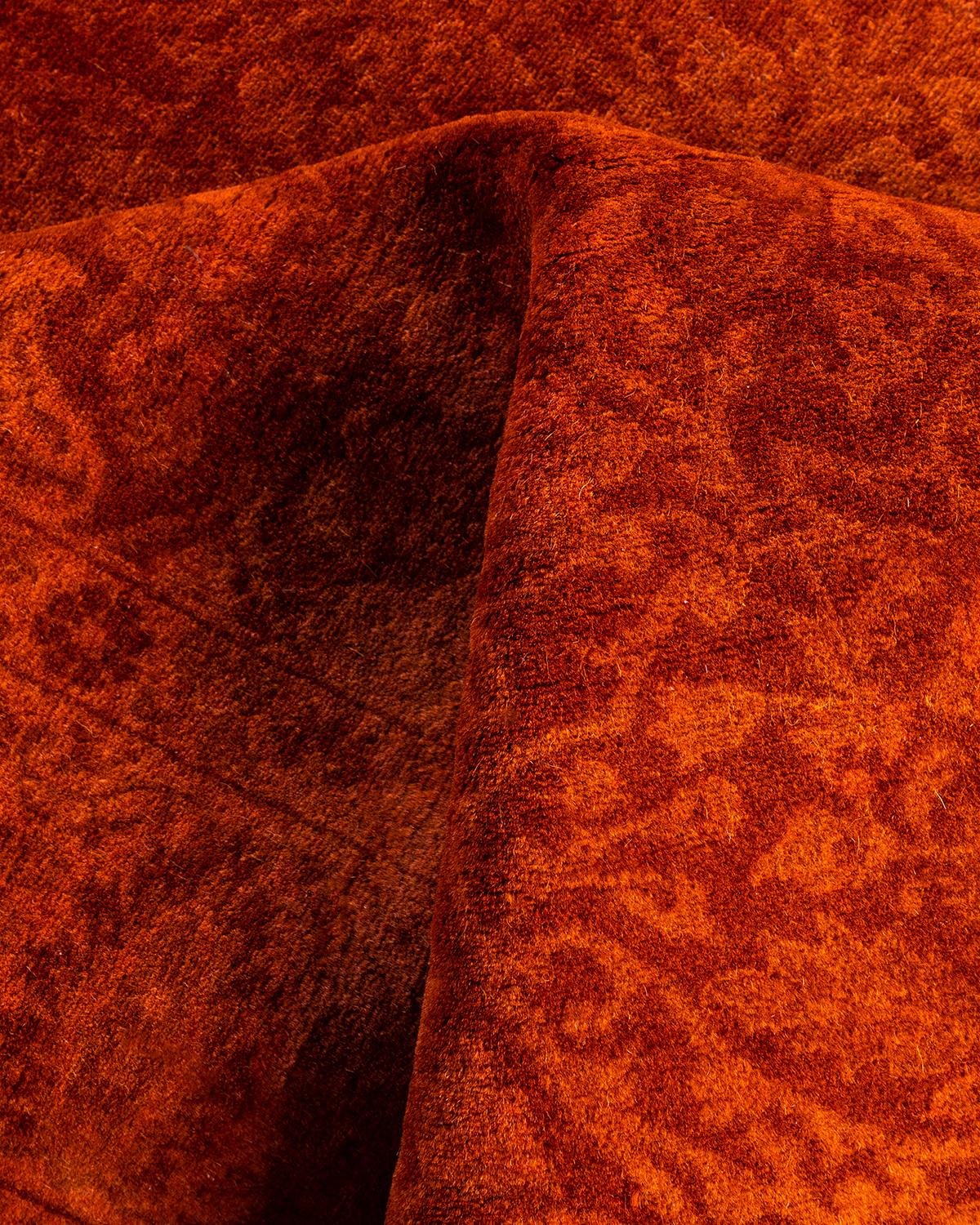 Zeitgenössische Overdyed handgeknüpfte Wolle Orange Bereich Teppich 4' 2