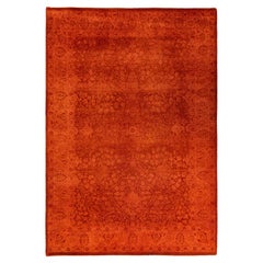 Contemporary Overdyed Hand Knotted Wool Orange Area Rug 4' 2" x 6' 0"