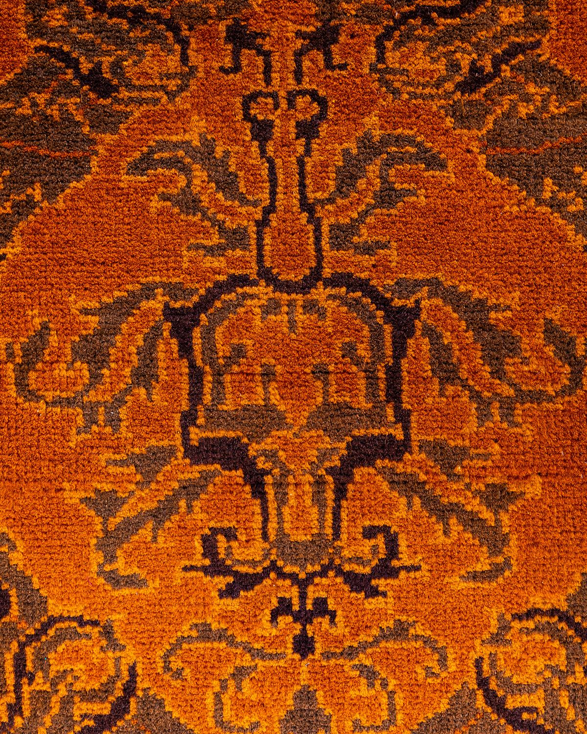 Zeitgenössische Overdyed handgeknüpfte Wolle Orange Bereich Teppich 5' 2