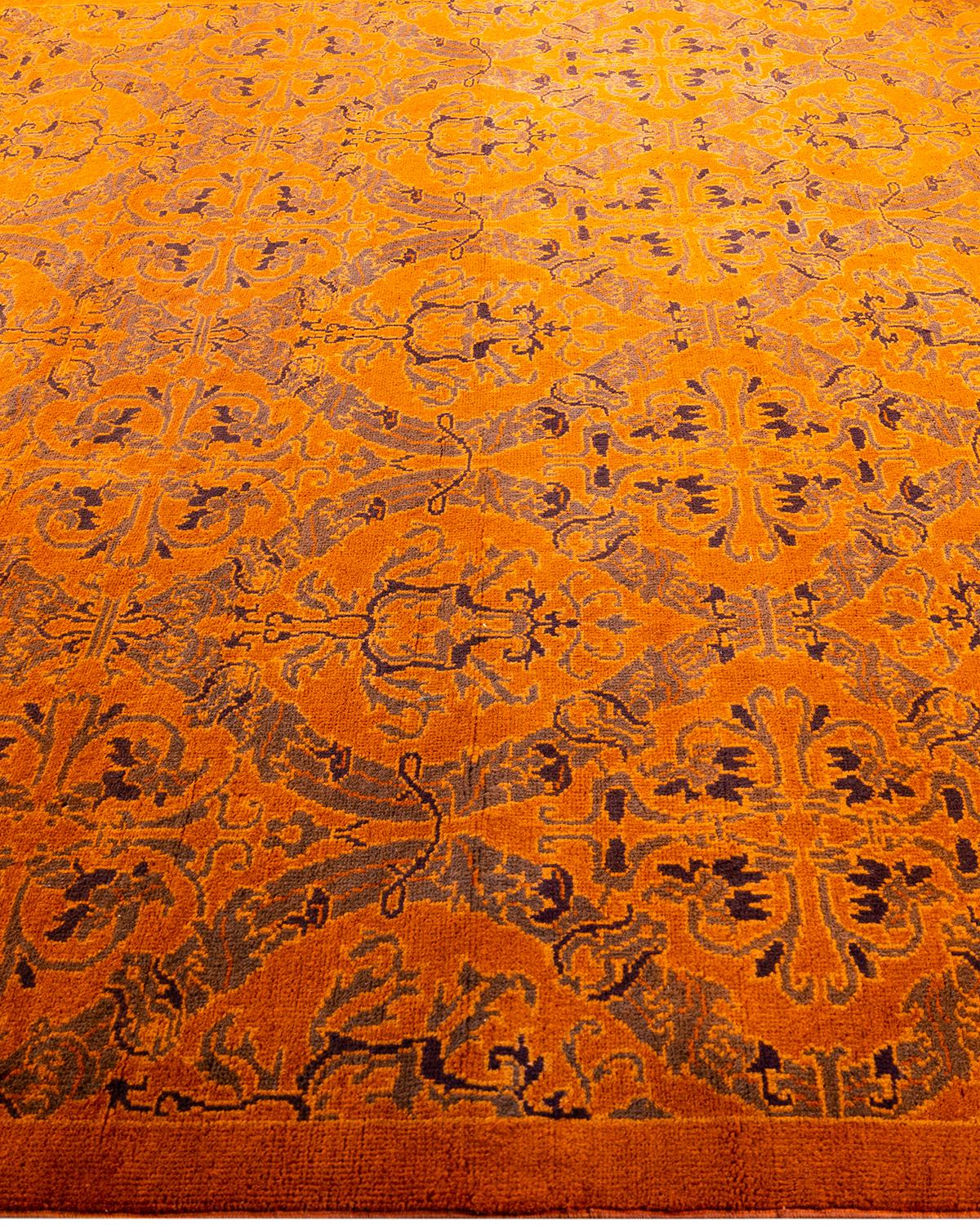 Zeitgenössische Overdyed handgeknüpfte Wolle Orange Bereich Teppich 5' 2