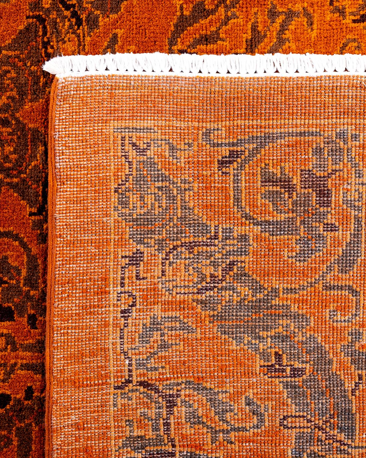 Zeitgenössische Overdyed handgeknüpfte Wolle Orange Bereich Teppich 5' 2