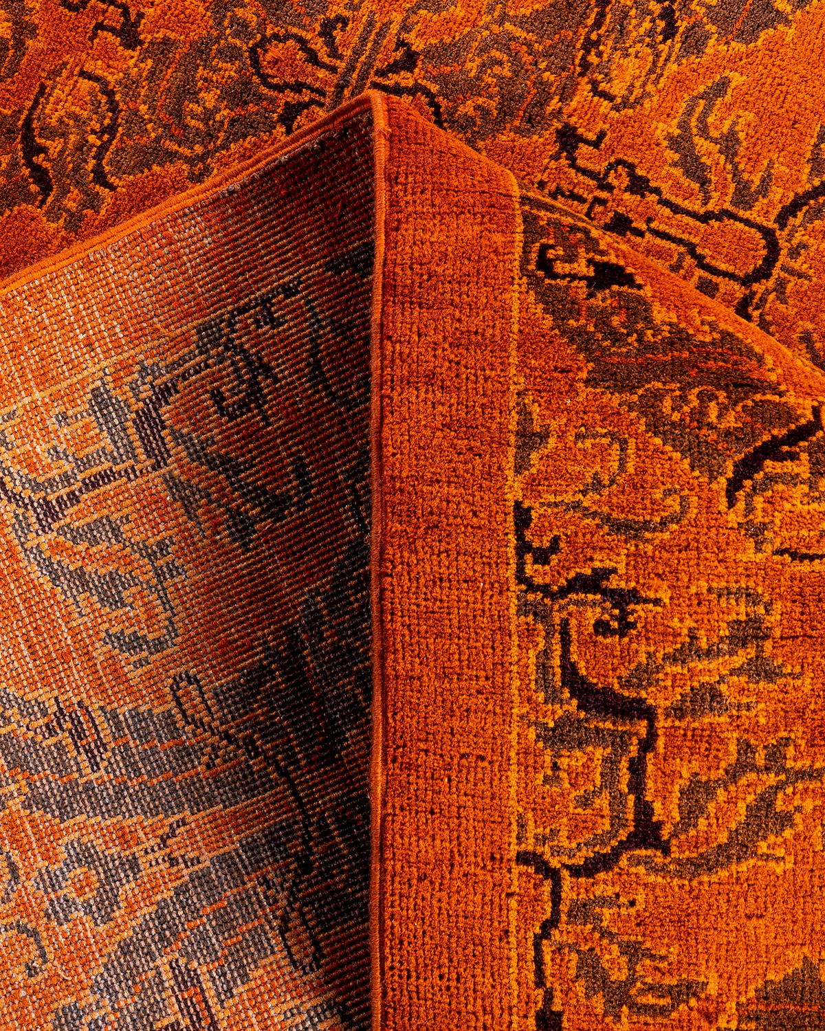 Zeitgenössische Overdyed handgeknüpfte Wolle Orange Bereich Teppich 5' 2