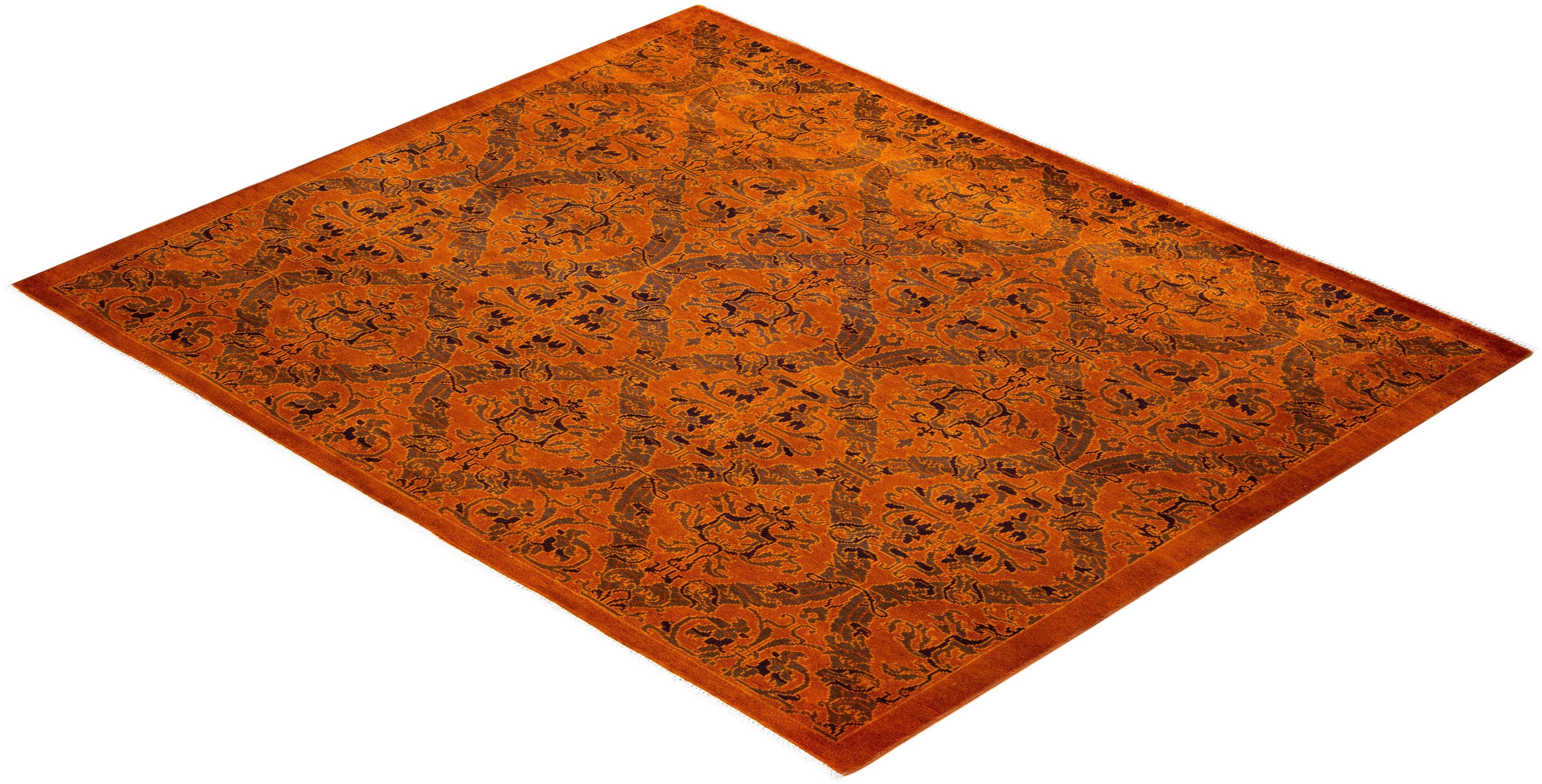 Zeitgenössische Overdyed handgeknüpfte Wolle Orange Bereich Teppich 5' 2