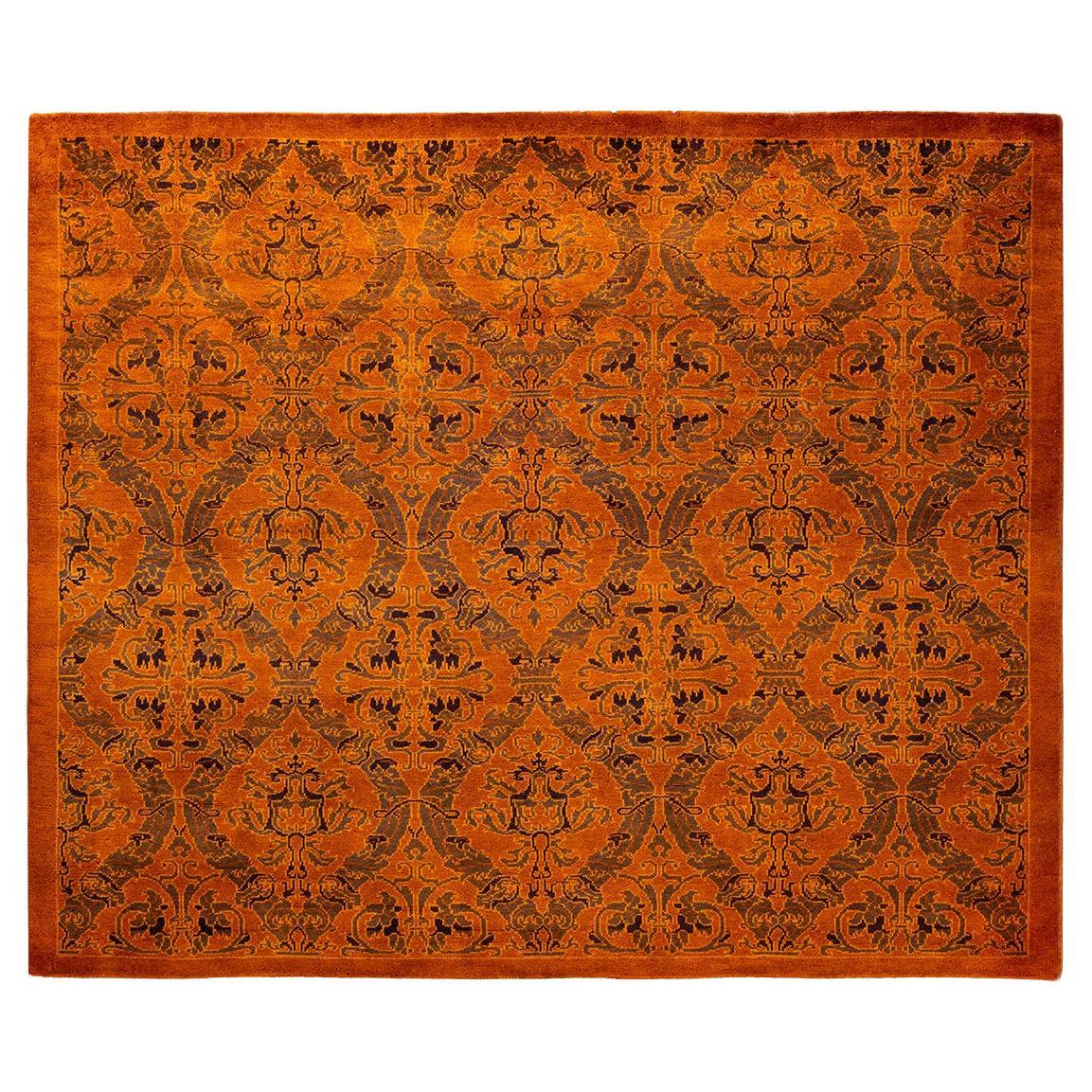 Contemporary Overdyed Hand Knotted Wool Orange Area Rug 5' 2" x 6' 4"