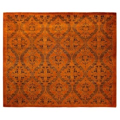 Contemporary Overdyed Hand Knotted Wool Orange Area Rug 5' 2" x 6' 4"