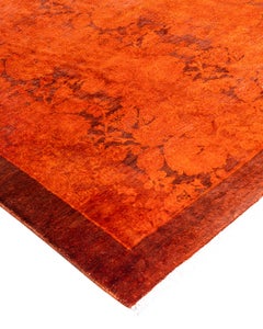 Contemporary Overdyed Hand Knotted Wool Orange Area Rug 6' 1" x 6' 5"