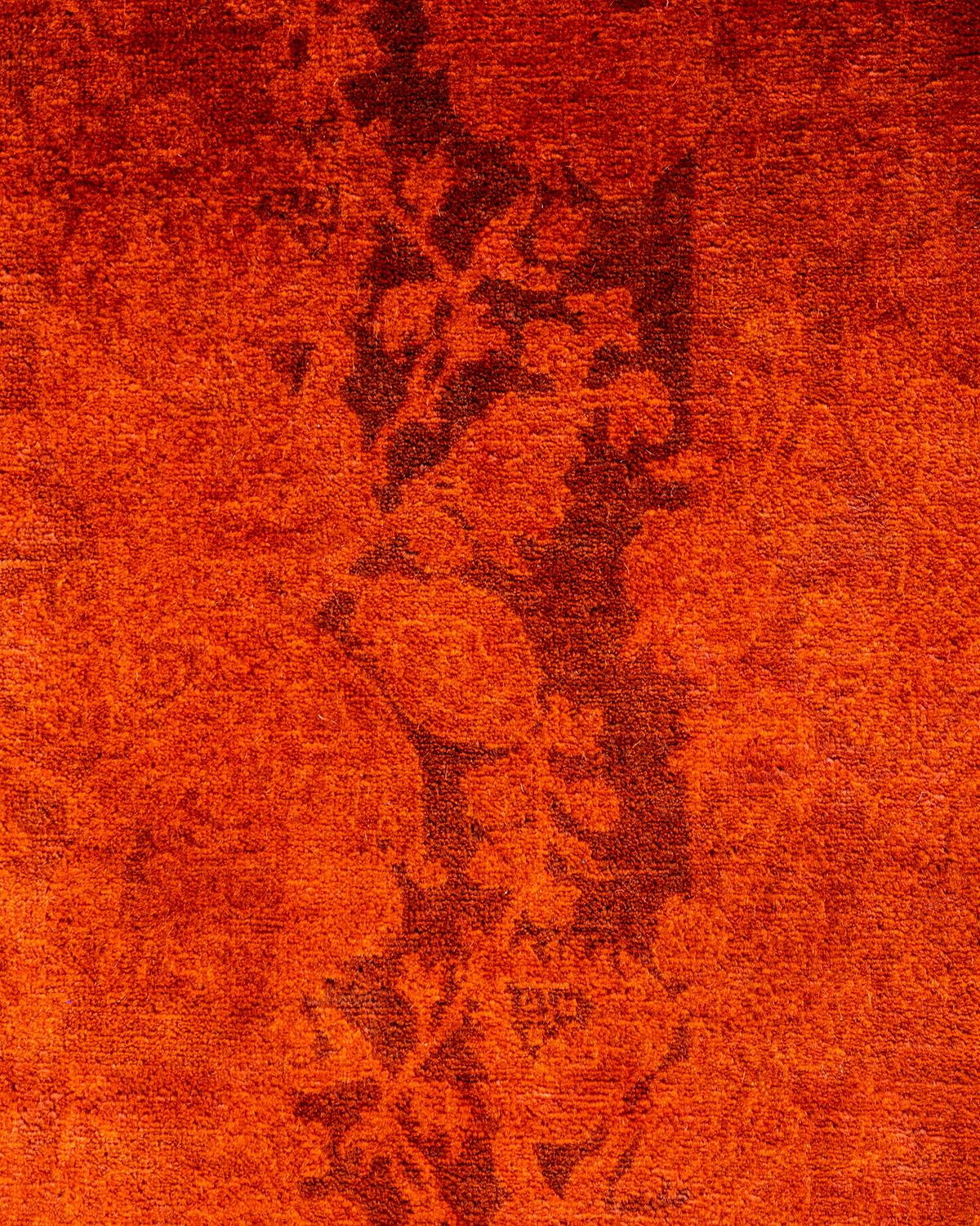 Pakistanais Contemporary Overdyed Hand Knotted Wool Orange Area Rug 6' 1