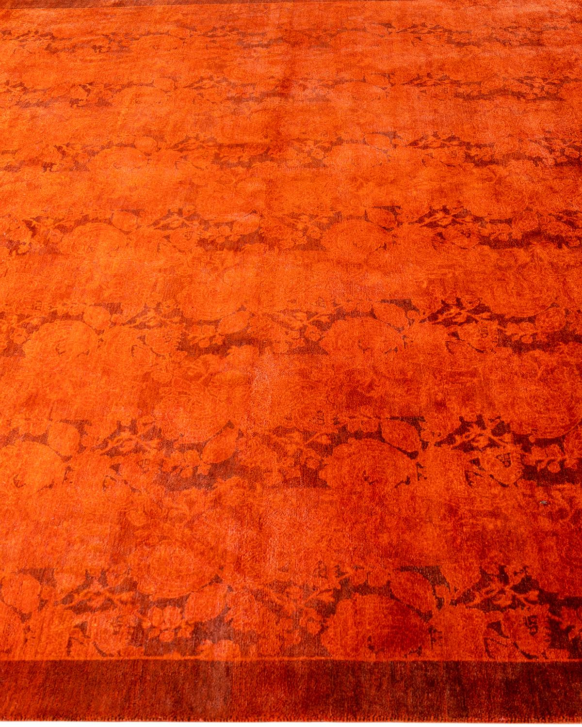 Contemporary Overdyed Hand Knotted Wool Orange Area Rug 6' 1