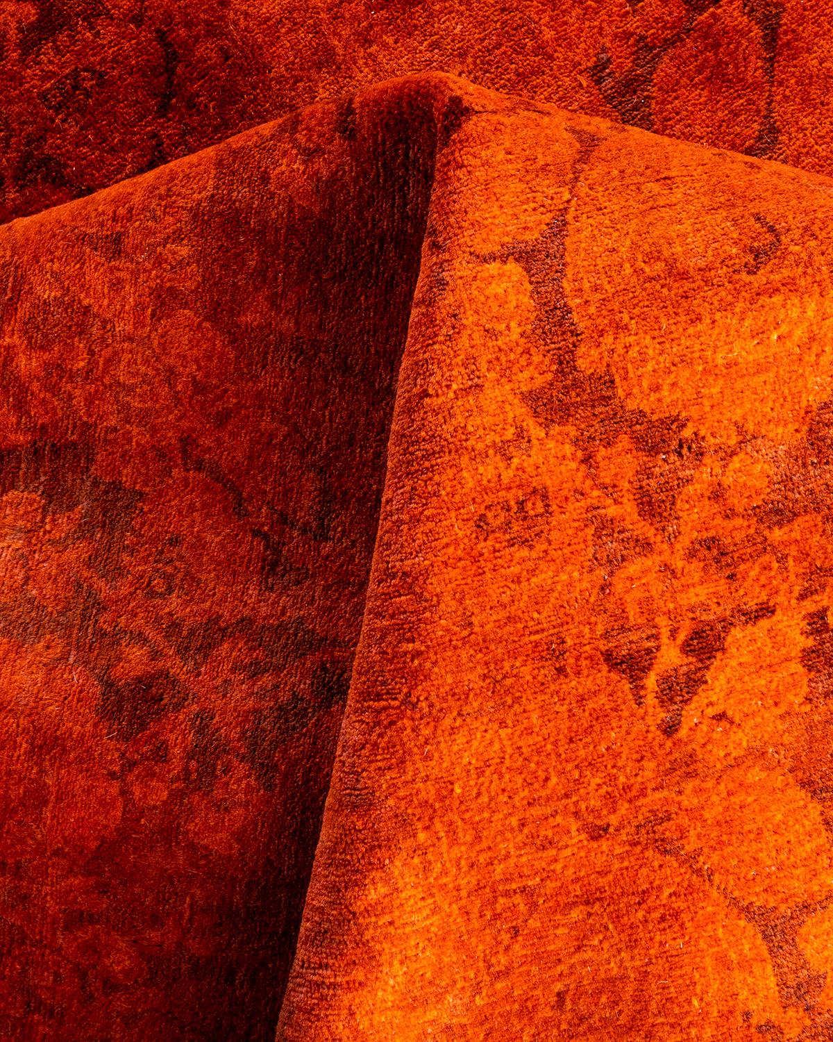 Contemporary Overdyed Hand Knotted Wool Orange Area Rug 6' 1