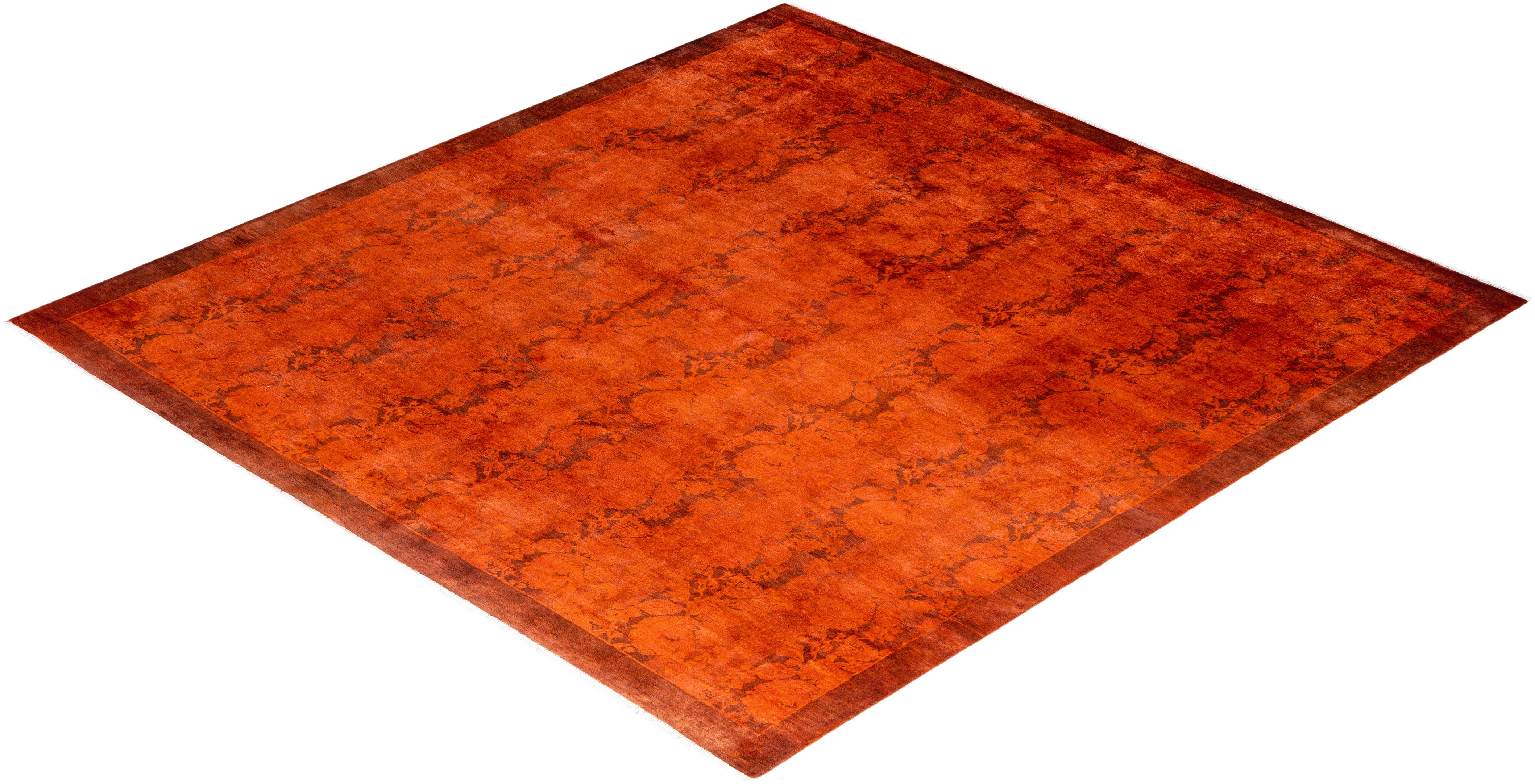 Contemporary Overdyed Hand Knotted Wool Orange Area Rug 6' 1