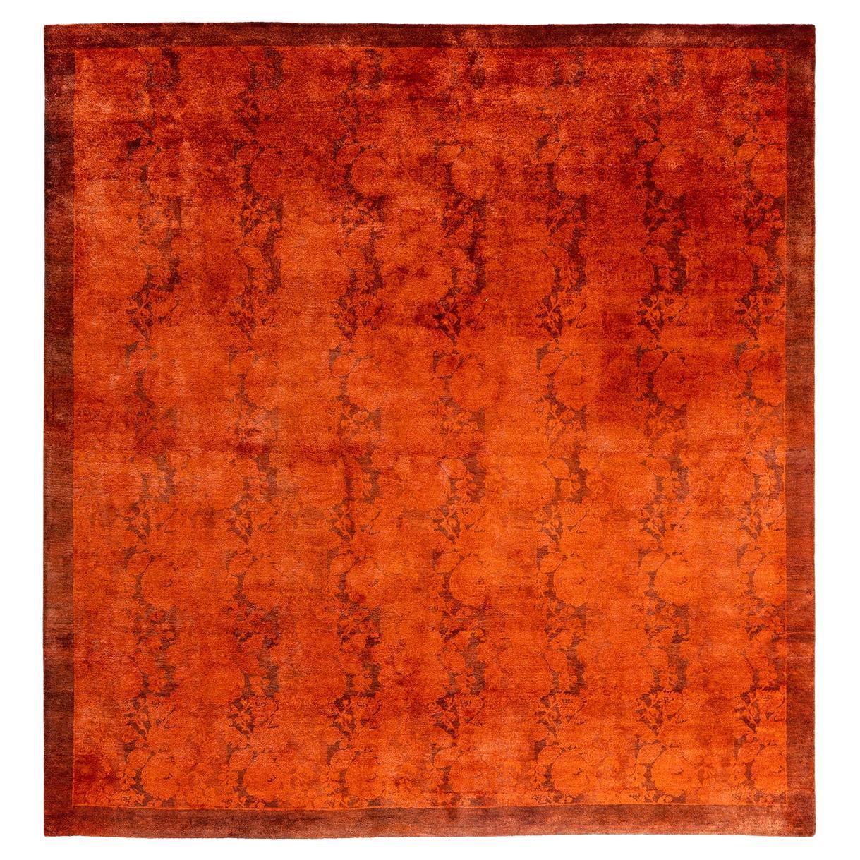Contemporary Overdyed Hand Knotted Wool Orange Area Rug 6' 1" x 6' 5"