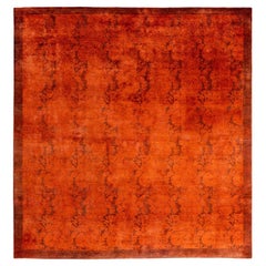 Contemporary Overdyed Hand Knotted Wool Orange Area Rug 6' 1" x 6' 5"