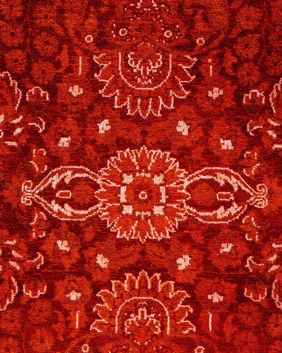 Pakistani Contemporary Overdyed Hand Knotted Wool Orange Area Rug 6' 1