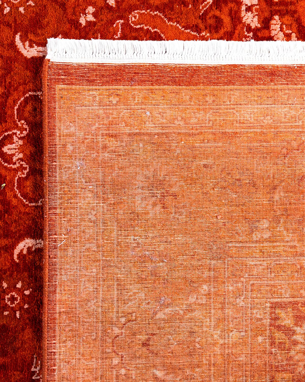 Contemporary Overdyed Hand Knotted Wool Orange Area Rug 6' 1