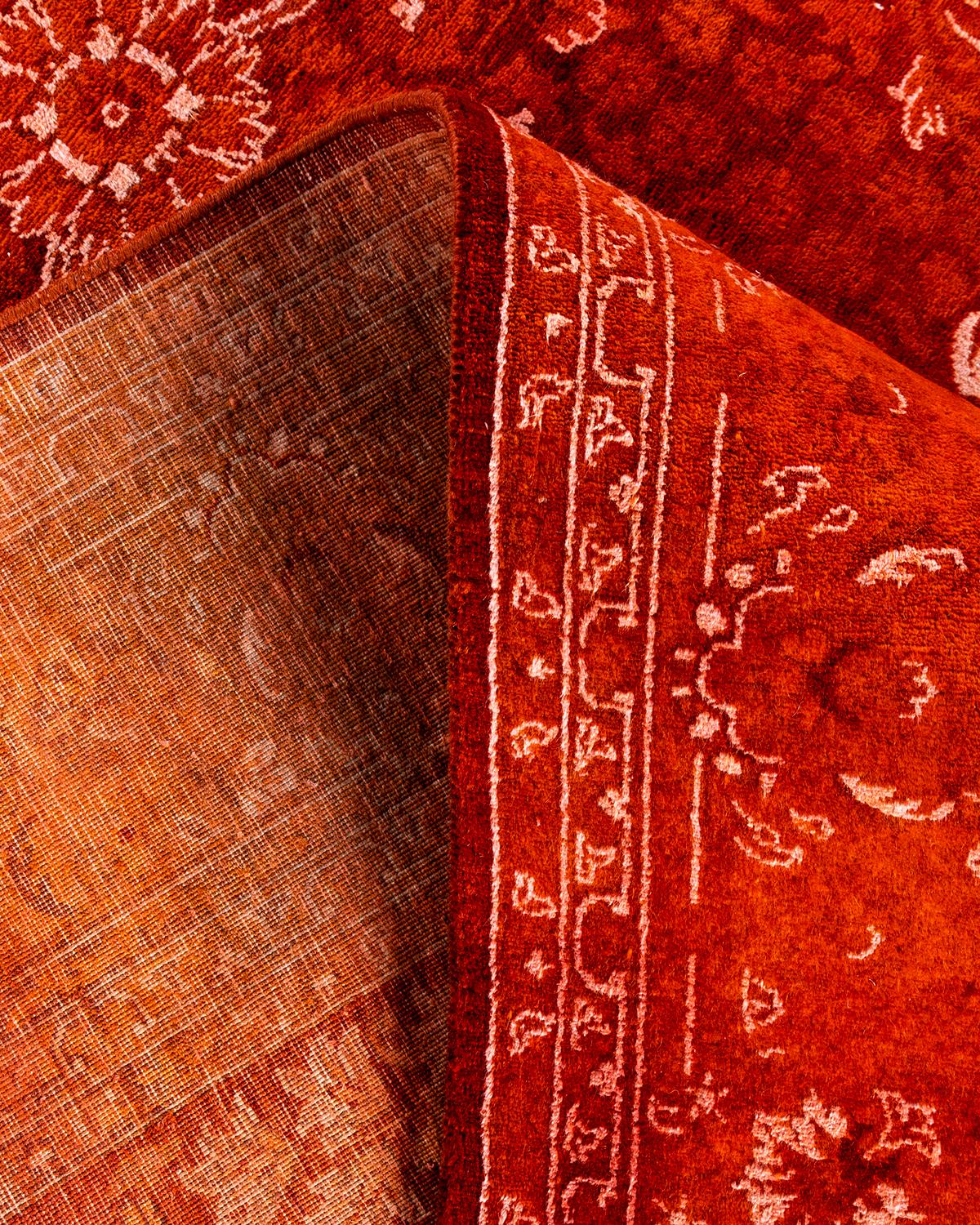 Contemporary Overdyed Hand Knotted Wool Orange Area Rug 6' 1