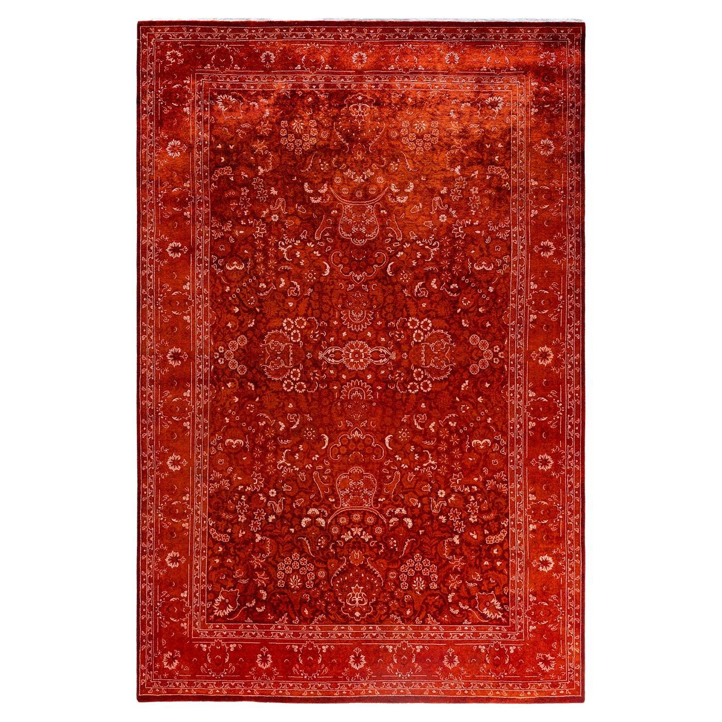 Contemporary Overdyed Hand Knotted Wool Orange Area Rug 6' 1" x 9' 0" For Sale