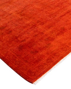 Contemporary Overdyed Hand Knotted Wool Orange Area Rug 6' 3" x 8' 10"